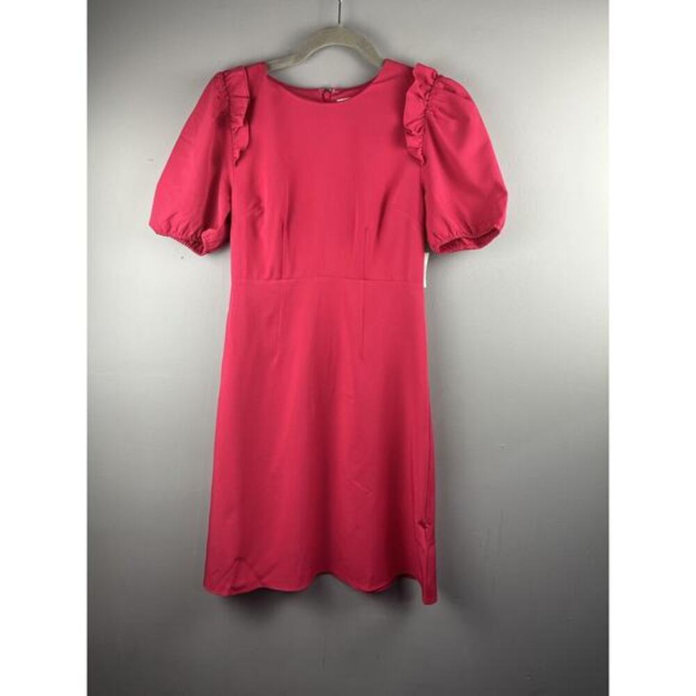 Lark & Ro Dress‎ Womens 0 Short Sleeve Crew Neck fuschia ruffle accents NEW